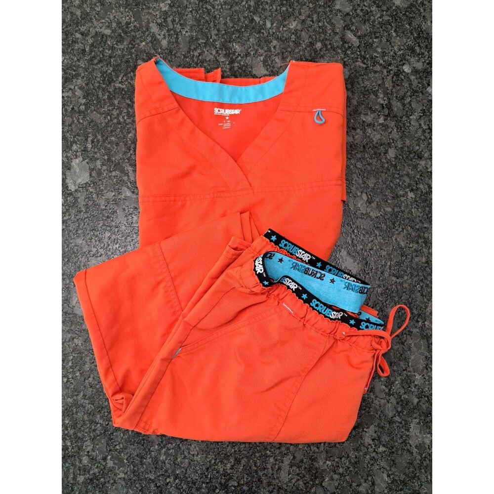 Scrubstar Vibrant Orange Scrub Set Tops & Pants Women's Size Small